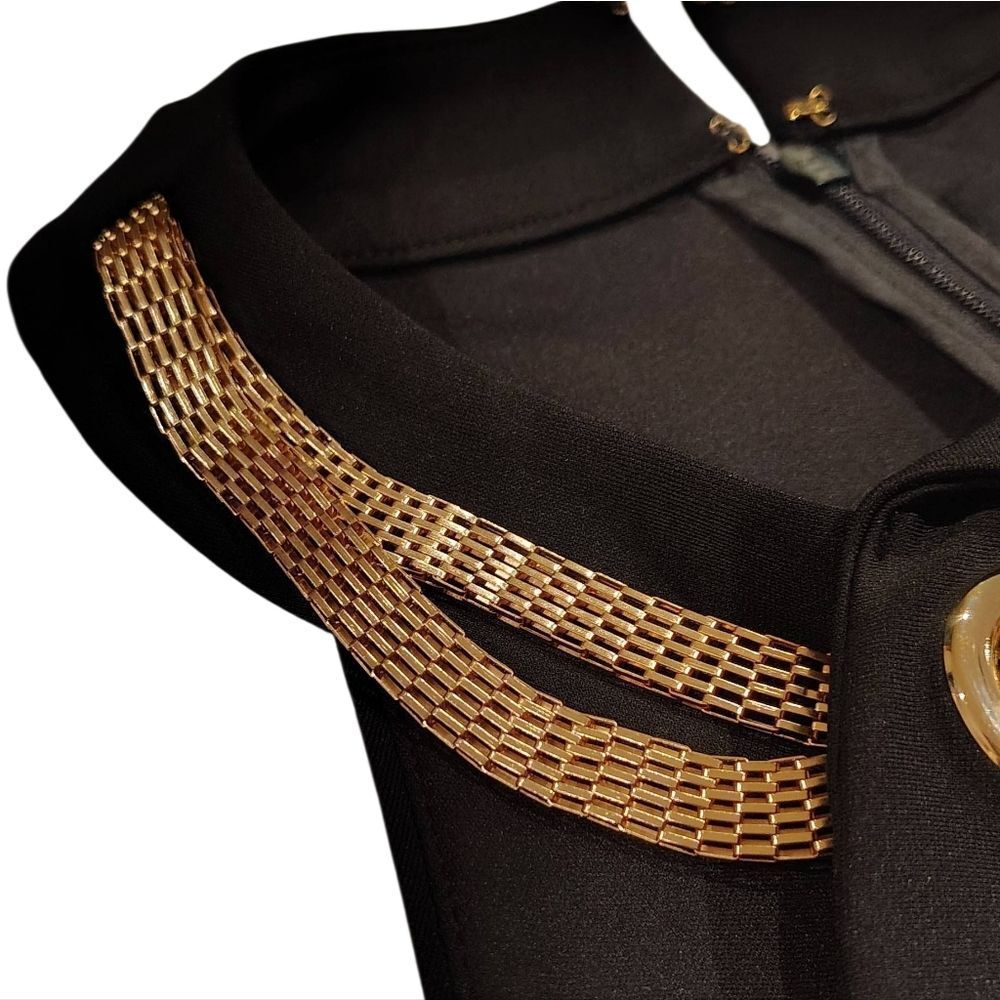 Le Chateau Black Halter Mini Dress with Gold Neck Chain Sx Xsmall Holiday Party - Picture 8 of 16